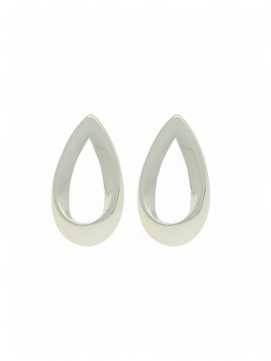 Polished Open Teardrop Stud Earrings Small in Silver