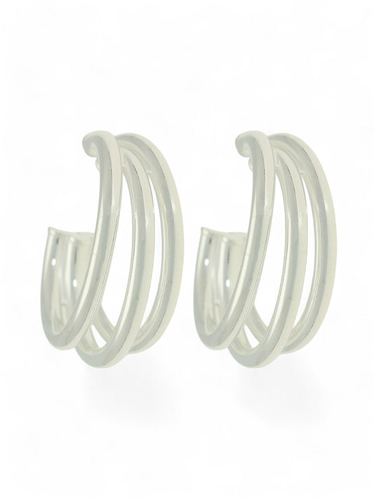 Silver Three Strand Half Hoop Earrings