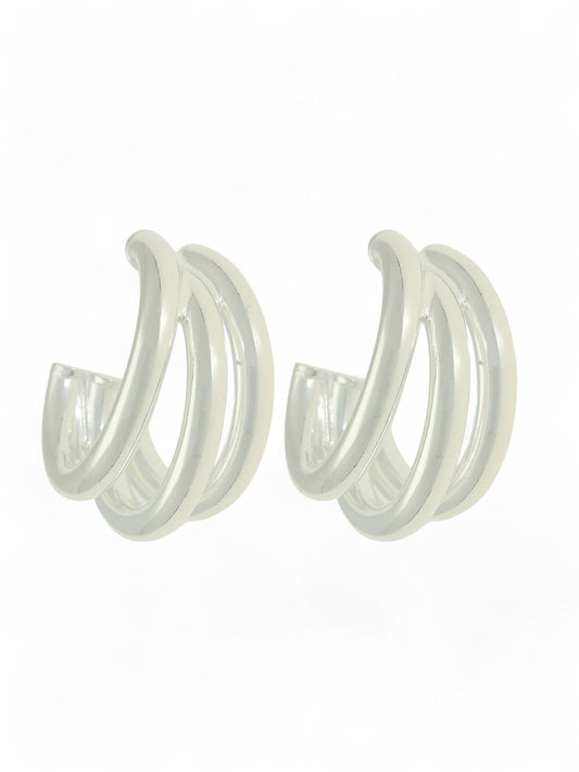 Silver Three Strand Half Hoop Earrings