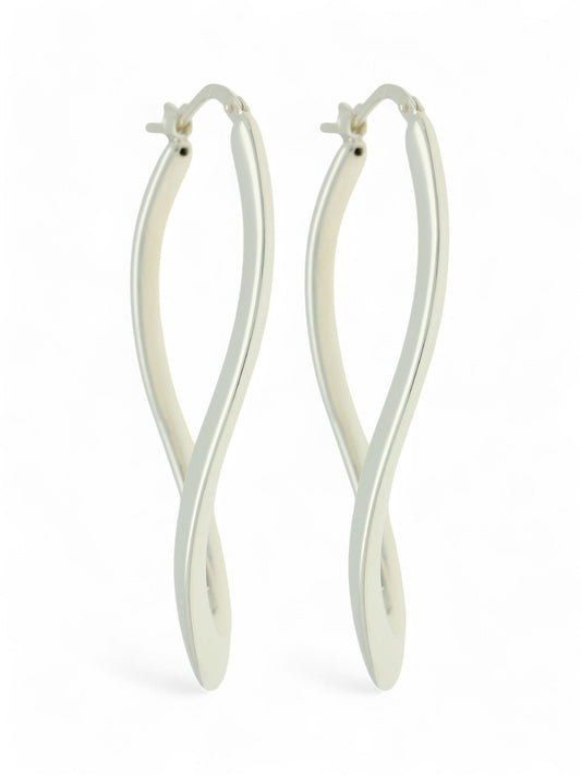 Polished Large Flat Oval Twisted Hoop Earrings in Silver