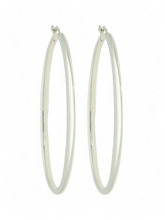 Polished Large Flat Oval Hoop Earrings in Silver