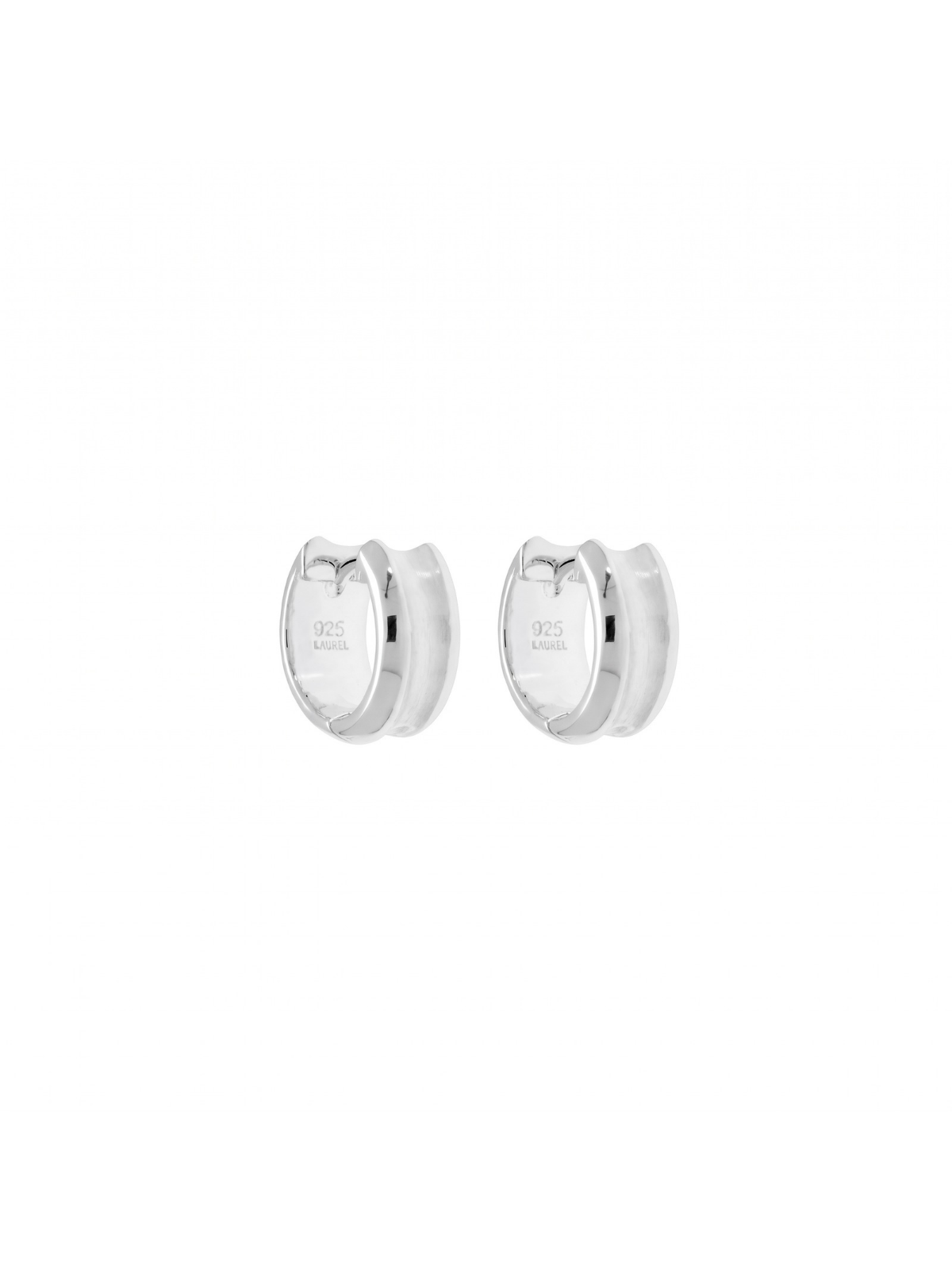 Silver Huggie Hoop Earrings with Satin & Polished Wide Rigged Detail 14mm