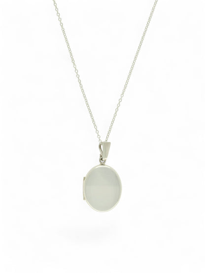 Polished Oval Locket Pendant Necklace in Silver