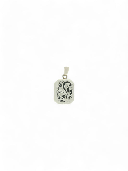Octagonal Engraved Locket in Silver
