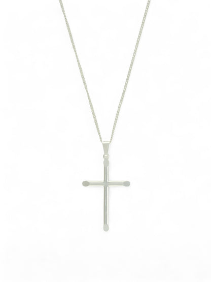 Polished Diamond Cut Cross Pendant Necklace in Silver
