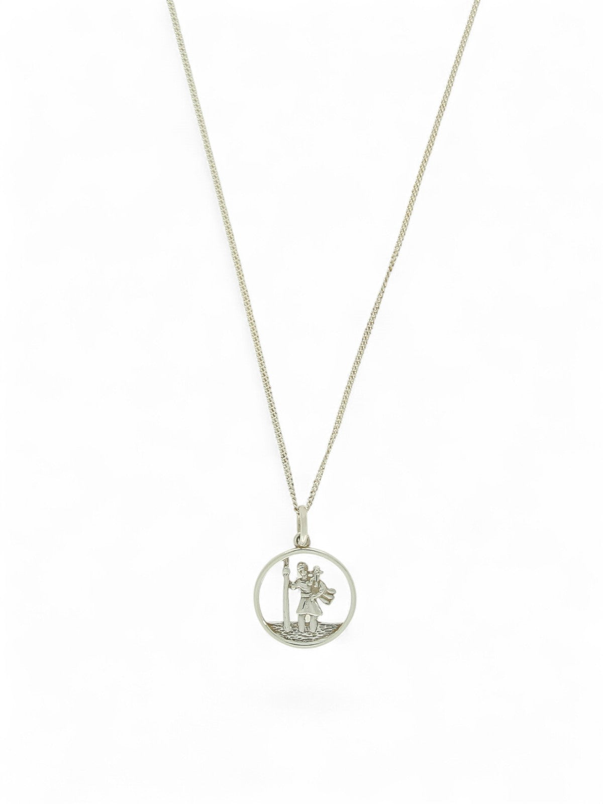Circular Open St Christopher Pendant Necklace in Silver