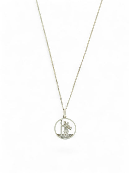 Circular Open St Christopher Pendant Necklace in Silver