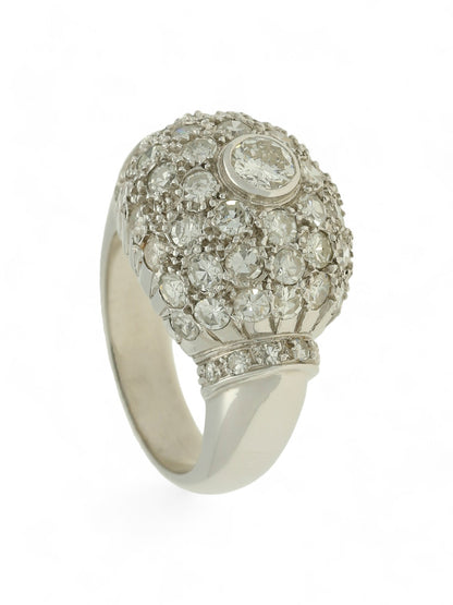 Pre Owned Diamond Set Dome Cluster Dress Ring in Non-Hallmarked White Metal