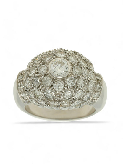 Pre Owned Diamond Set Dome Cluster Dress Ring in Non-Hallmarked White Metal
