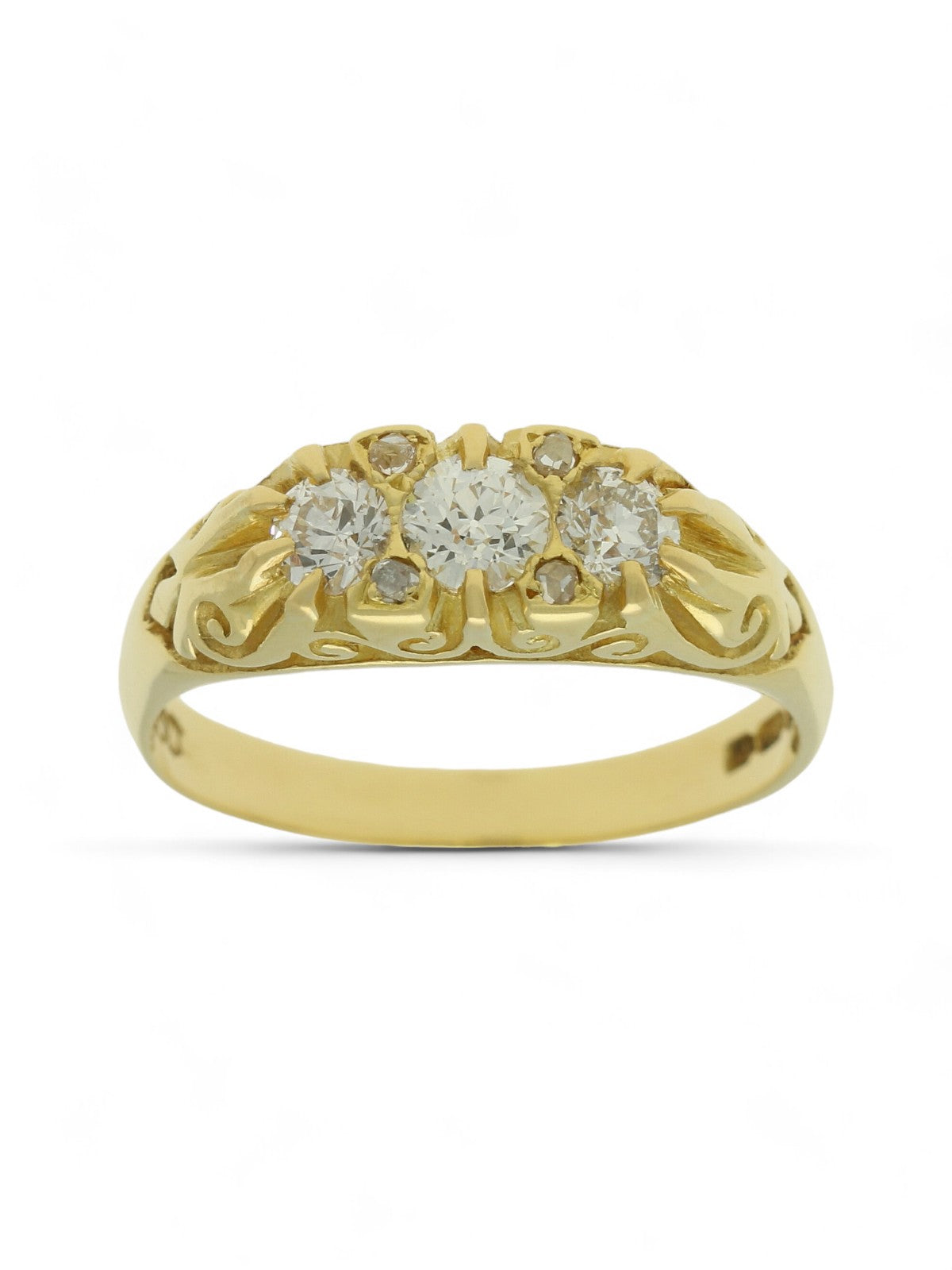 Pre Owned Diamond Old Cut Three Stone Ring in 18ct Yellow Gold