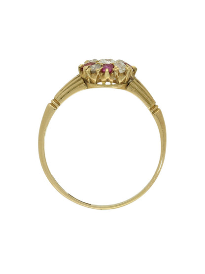 Pre Owned Ruby & Diamond Cluster Ring in 18ct Yellow Gold
