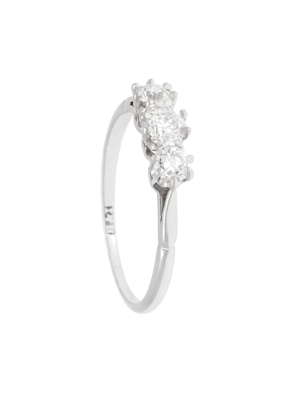 Pre-Owned Three Stone Diamond Ring with 0.35ct of Old Cut Diamonds in Unmarked White Metal