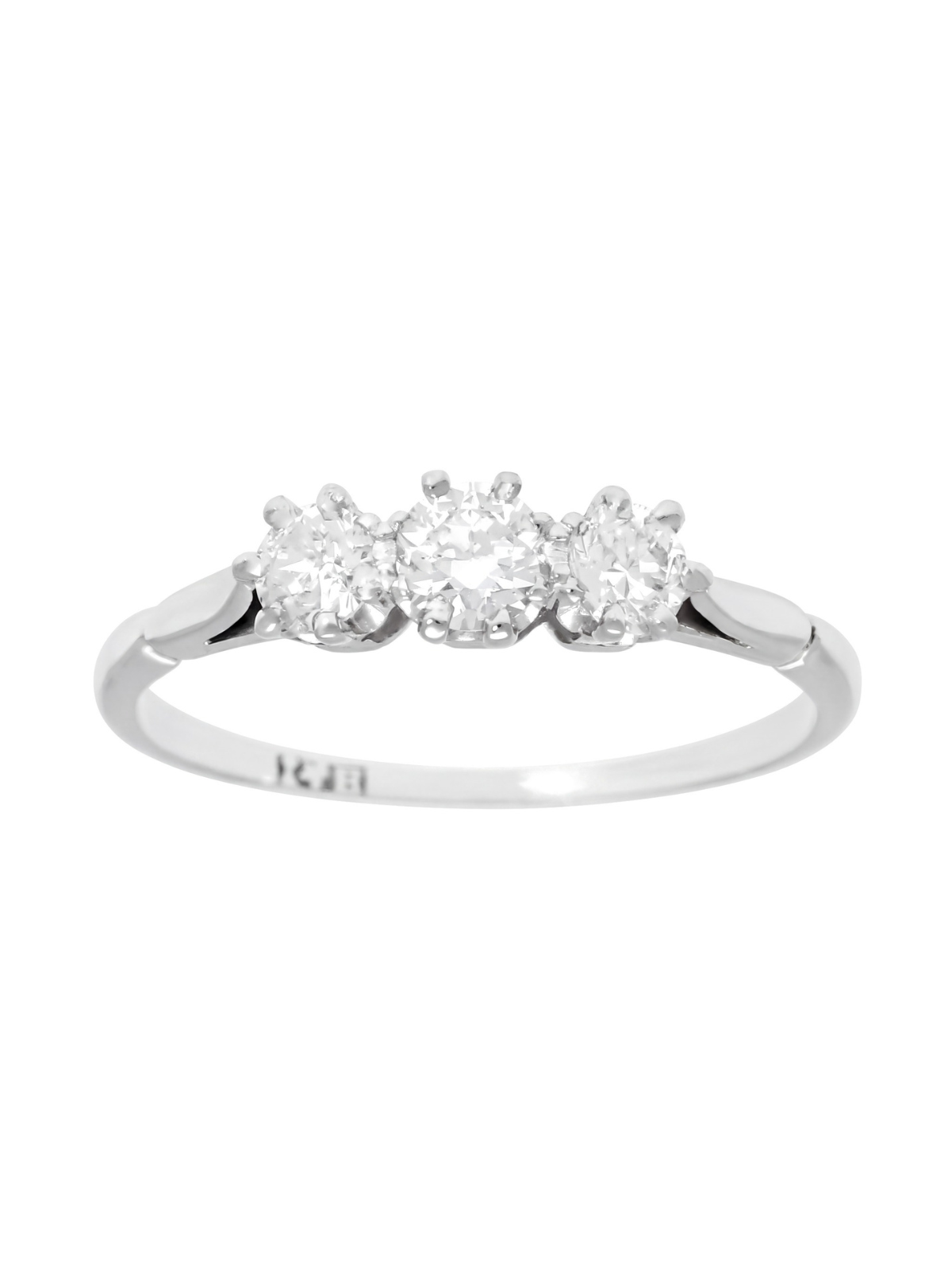 Pre-Owned Three Stone Diamond Ring with 0.35ct of Old Cut Diamonds in Unmarked White Metal