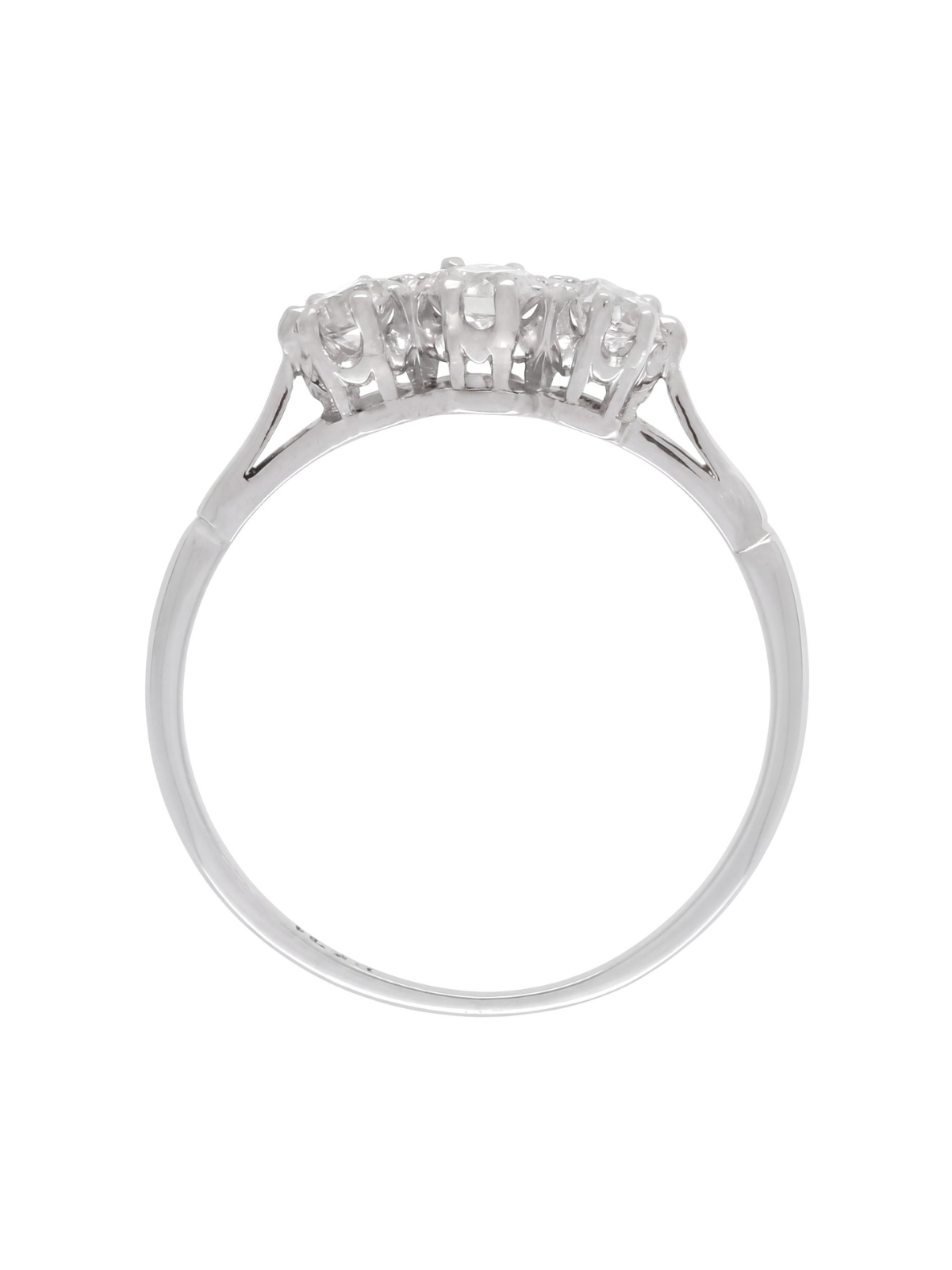 Pre-Owned Three Stone Diamond Ring with 0.35ct of Old Cut Diamonds in Unmarked White Metal