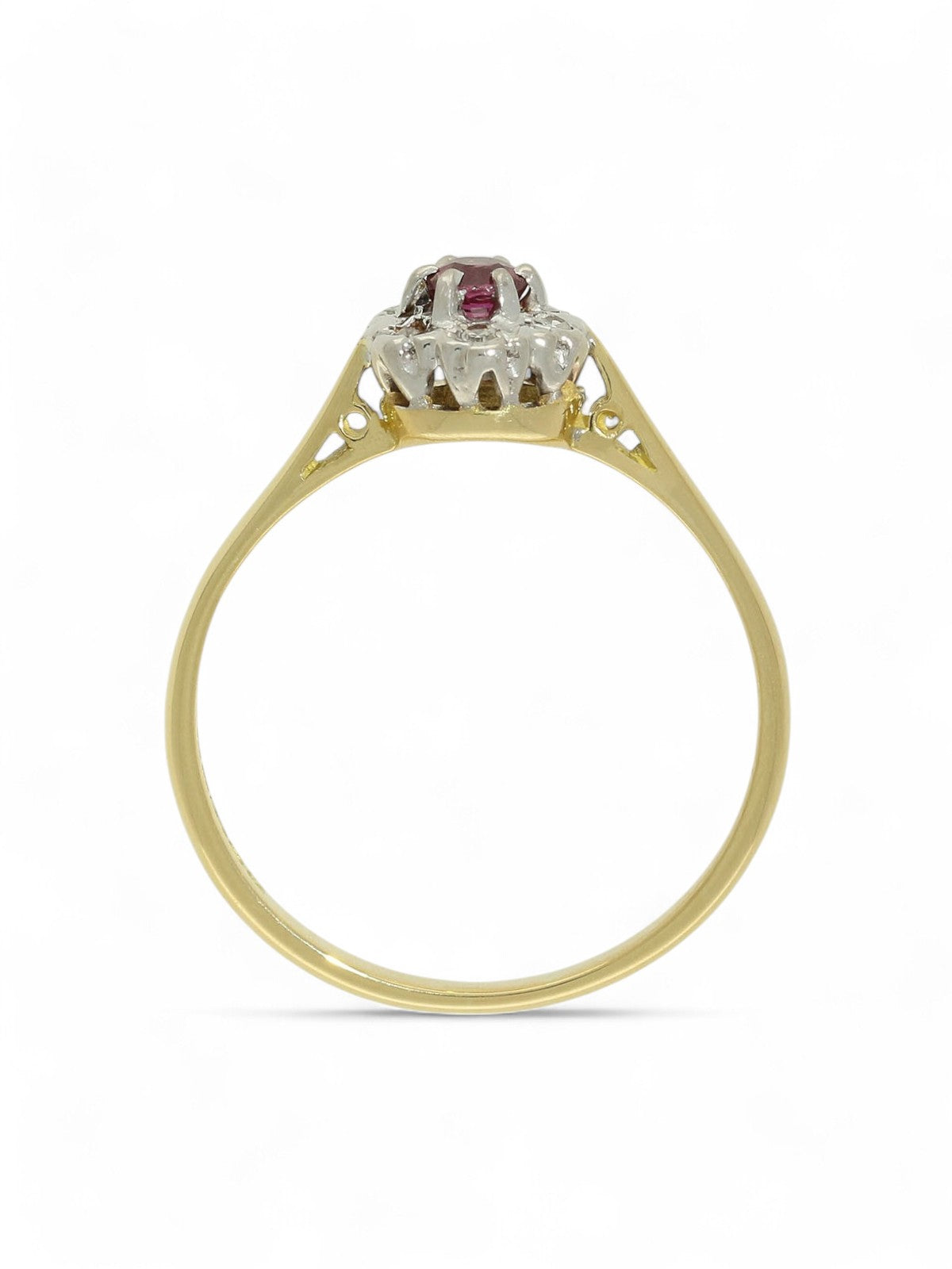 Pre Owned Ruby & Diamond Cluster Ring in 18ct Yellow Gold