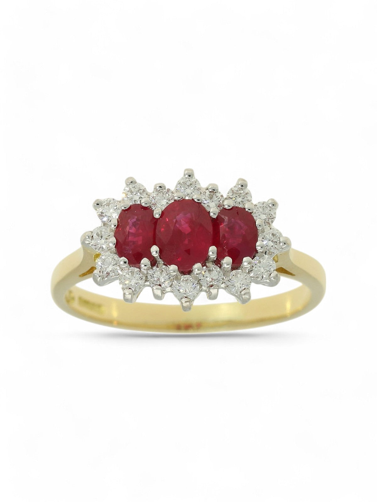Pre Owned Ruby & Diamond Cluster Ring in 18ct Yellow & White Gold