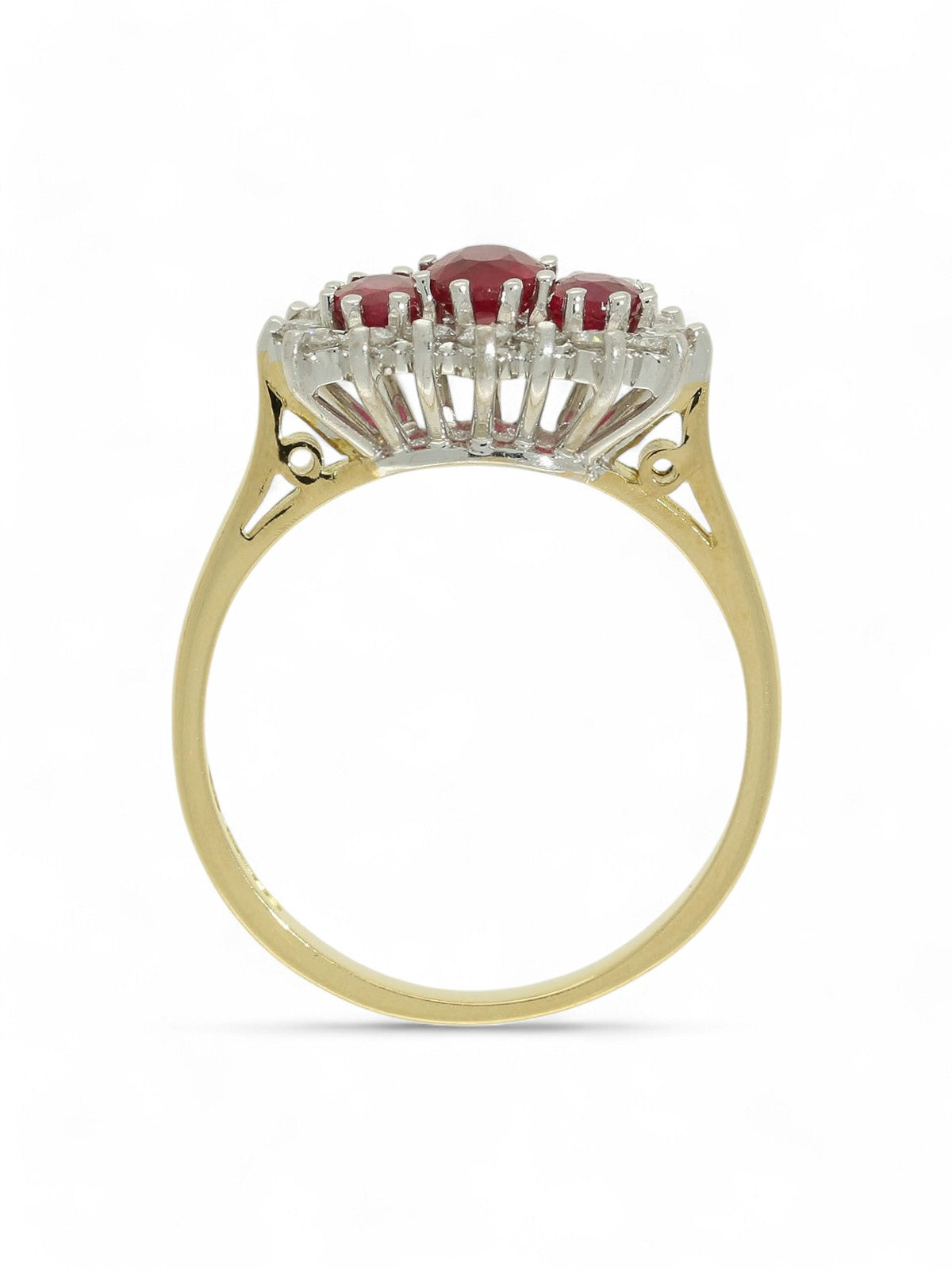 Pre Owned Ruby & Diamond Cluster Ring in 18ct Yellow & White Gold