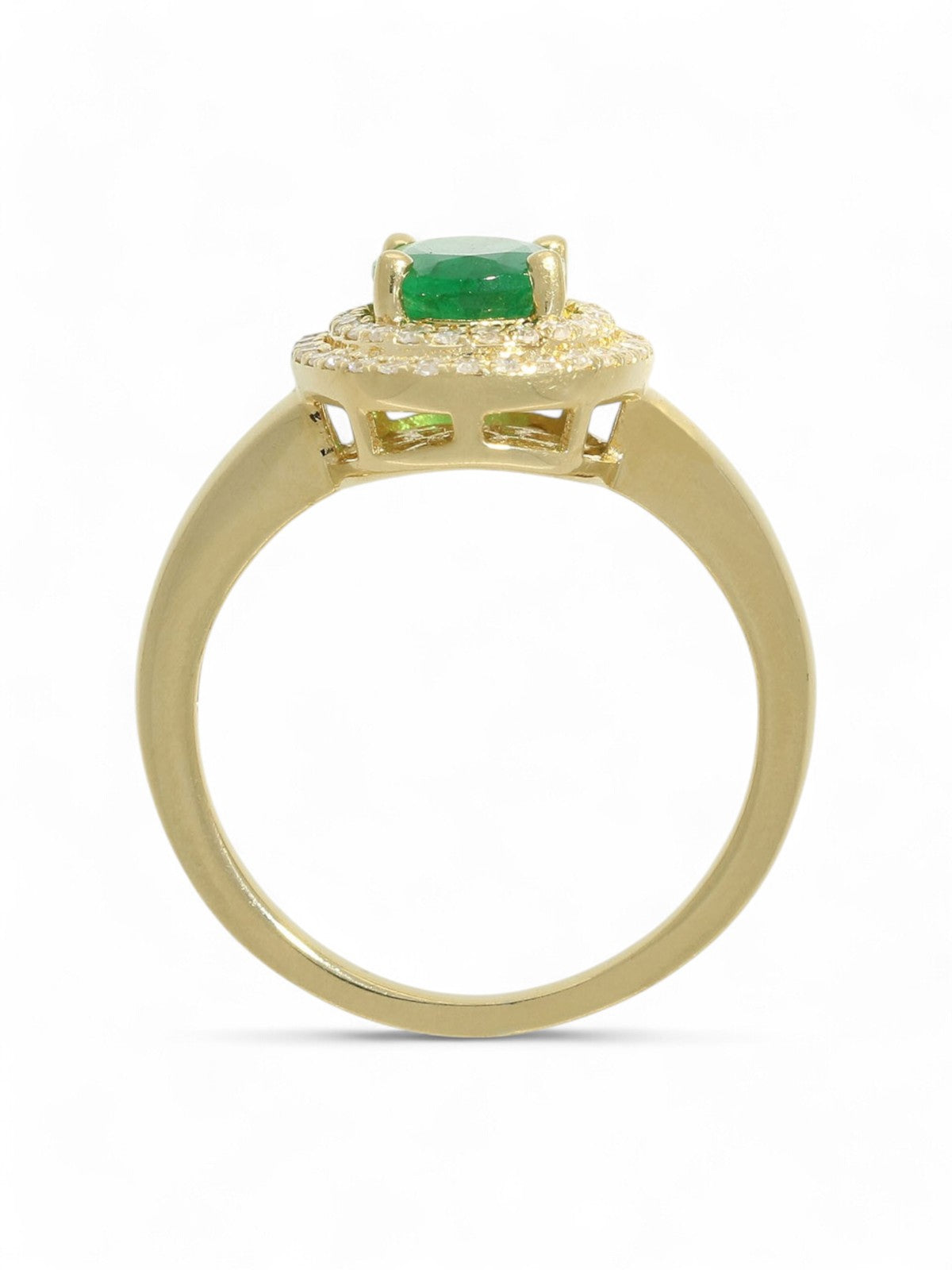Pre Owned Emerald & Diamond Cluster Ring in 14ct Yellow Gold