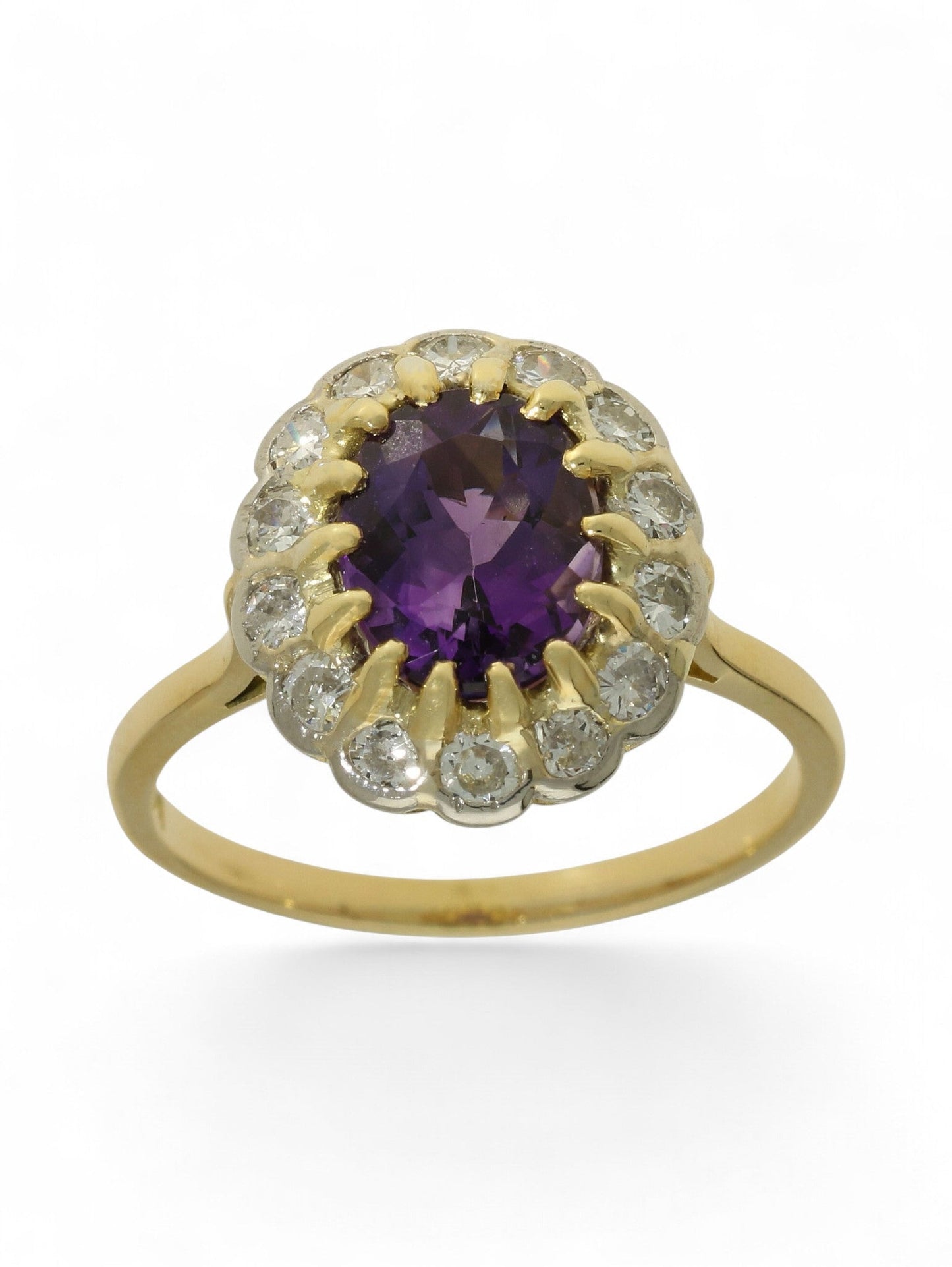 Pre-Owned Amethyst & Diamond Cluster Ring in 18ct Yellow Gold