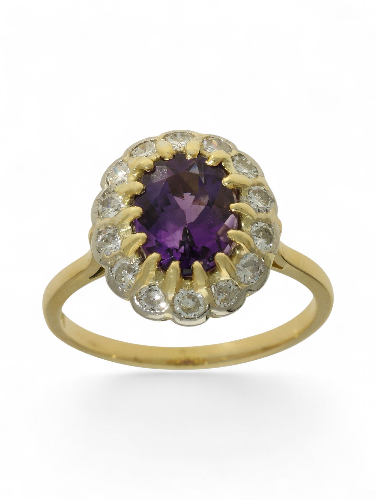 Pre-Owned Amethyst & Diamond Cluster Ring in 18ct Yellow Gold