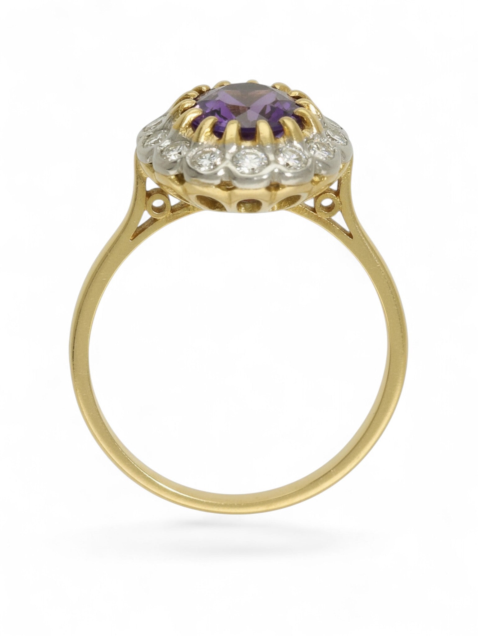 Pre-Owned Amethyst & Diamond Cluster Ring in 18ct Yellow Gold