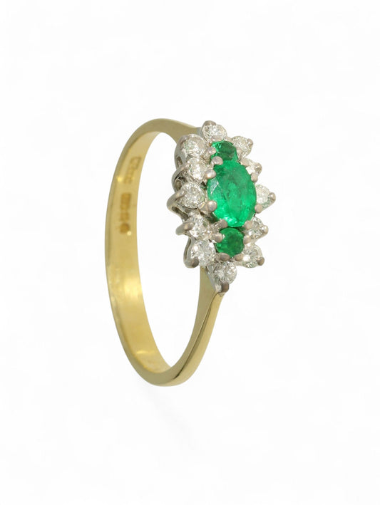 Pre-Owned Emerald & Diamond Cluster Ring in 18ct Yellow Gold