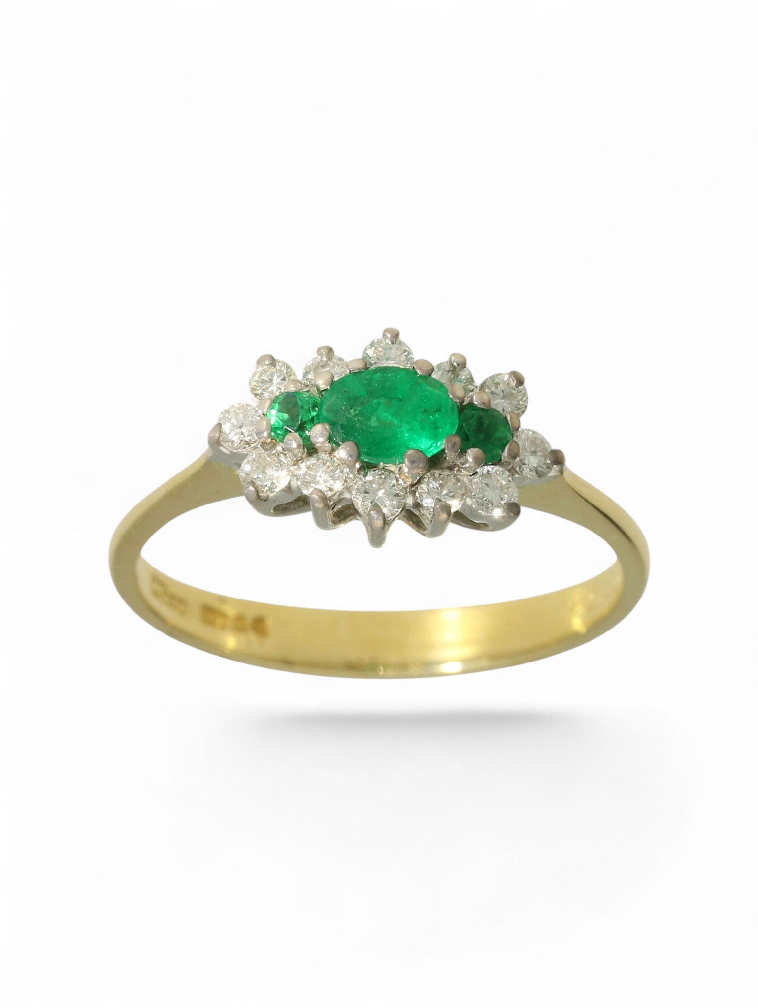 Pre-Owned Emerald & Diamond Cluster Ring in 18ct Yellow Gold