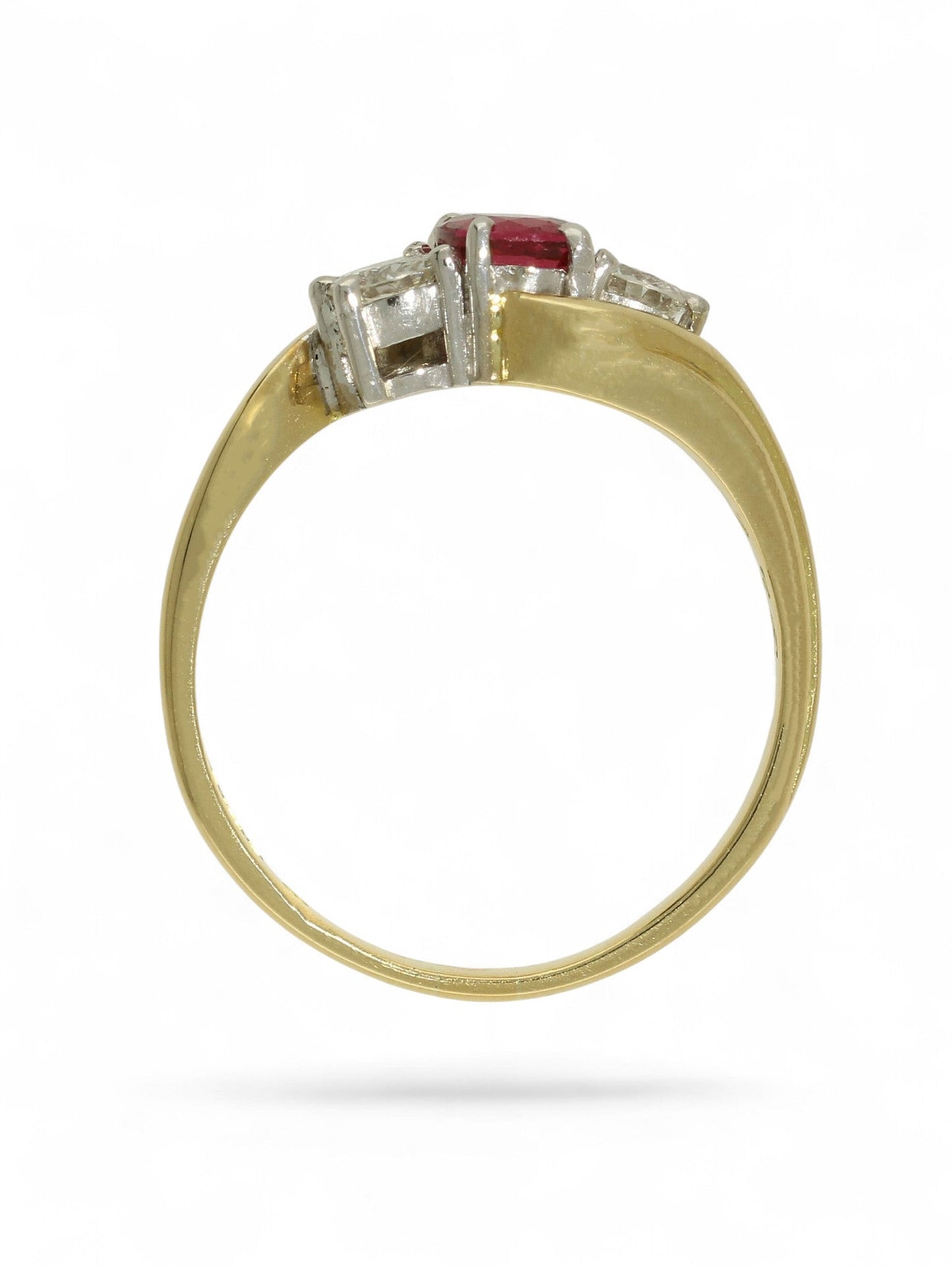 Pre-Owned Ruby & Diamond Three Stone Ring in 18ct Yellow Gold