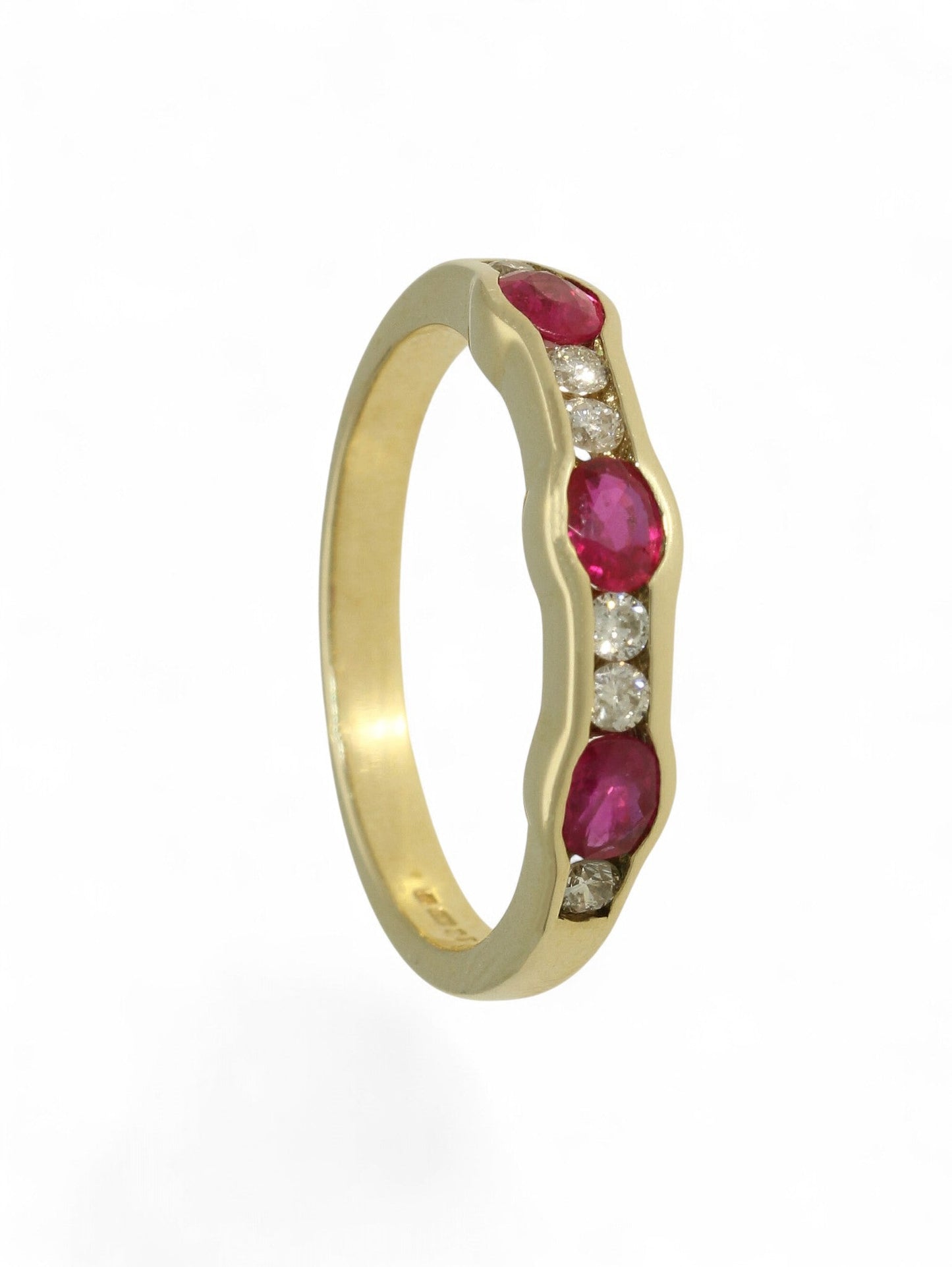 Pre-Owned Ruby & Diamond Half Eternity Ring in 9ct Yellow Gold
