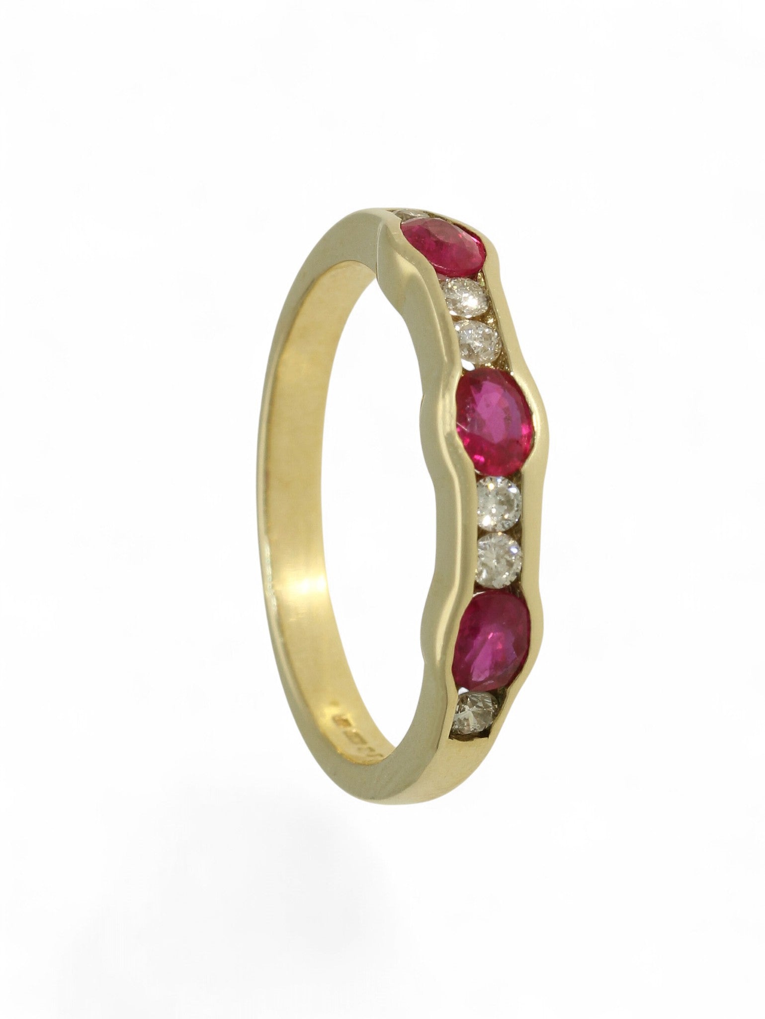 Pre-Owned Ruby & Diamond Half Eternity Ring in 9ct Yellow Gold