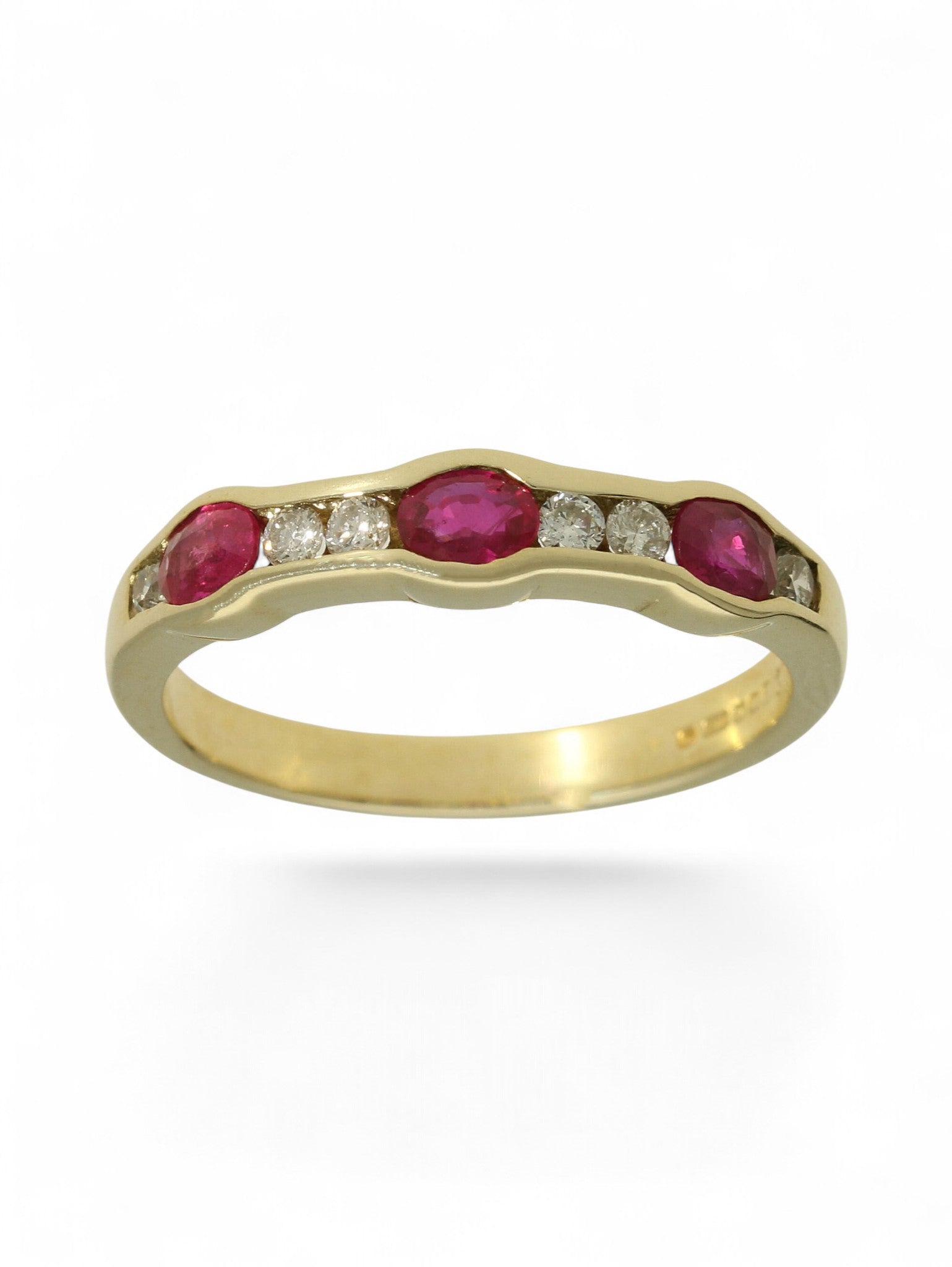 Pre-Owned Ruby & Diamond Half Eternity Ring in 9ct Yellow Gold