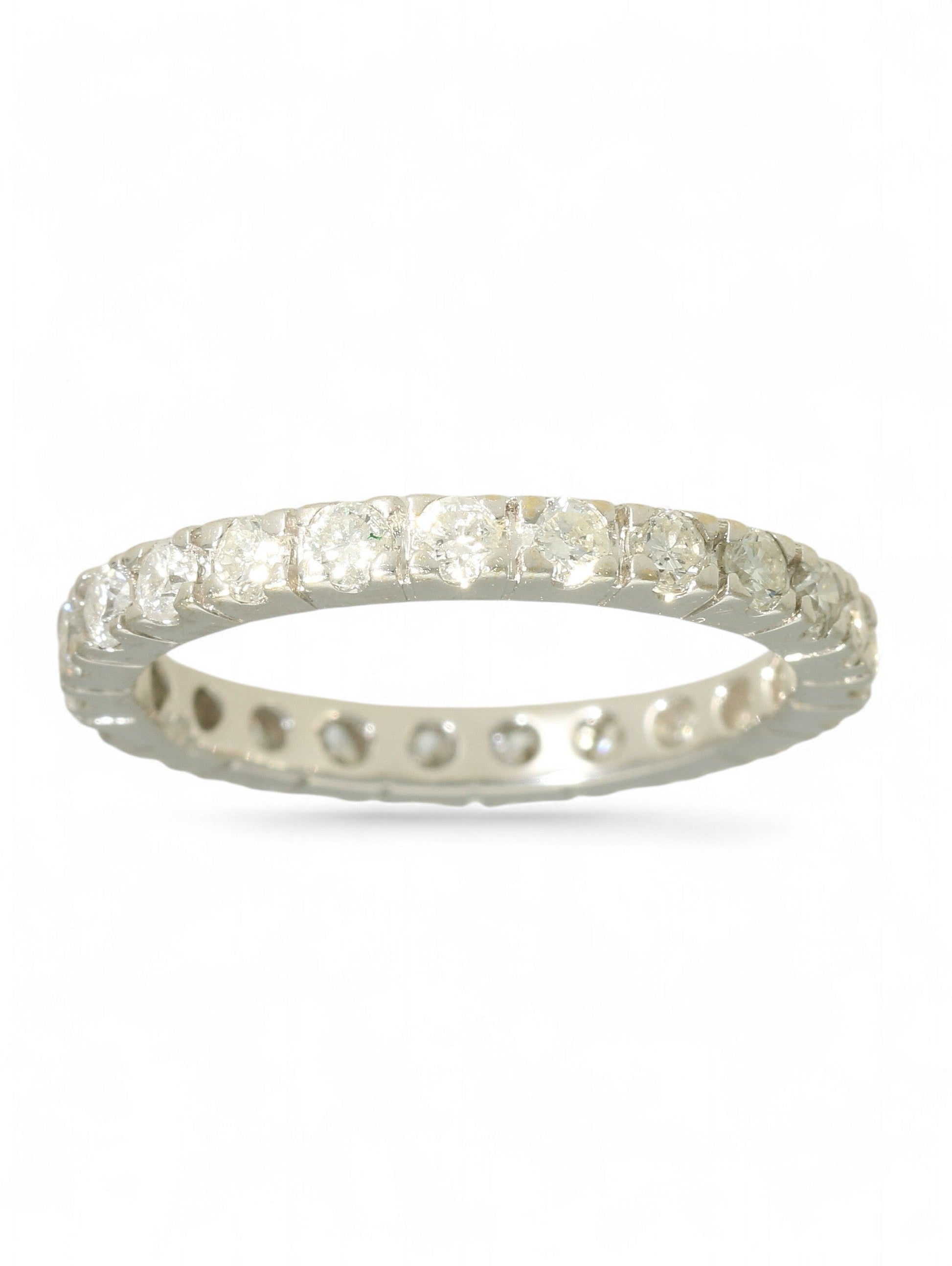 18ct white gold diamond-set full eternity ring on a white background.