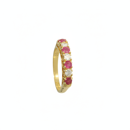 Pre-Owned Ruby & Diamond Half Eternity Ring in 18ct Yellow Gold