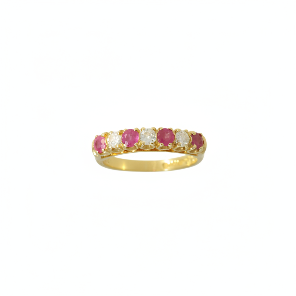 Pre-Owned Ruby & Diamond Half Eternity Ring in 18ct Yellow Gold