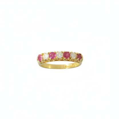 Pre-Owned Ruby & Diamond Half Eternity Ring in 18ct Yellow Gold