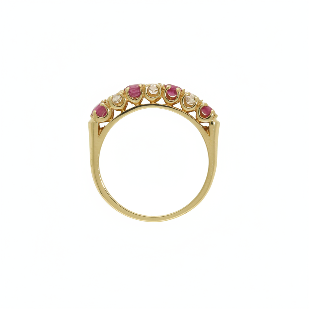 Pre-Owned Ruby & Diamond Half Eternity Ring in 18ct Yellow Gold