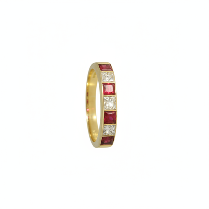 Pre-Owned Ruby and Diamond Half Eternity Ring in 18ct Yellow Gold