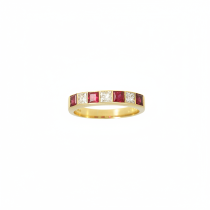 Pre-Owned Ruby and Diamond Half Eternity Ring in 18ct Yellow Gold