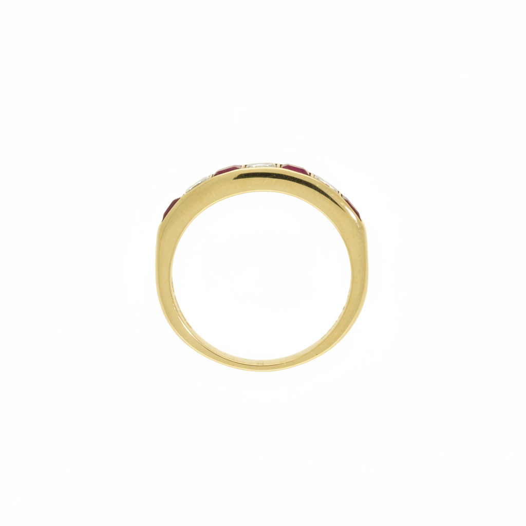 Pre-Owned Ruby and Diamond Half Eternity Ring in 18ct Yellow Gold