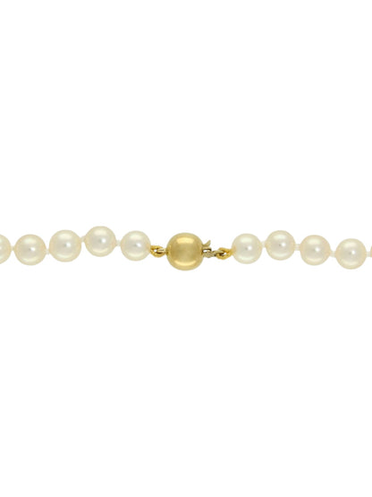 Pre Owned Cultured Pearl Single Row Necklace with Pearl & Diamond Pendant in 18ct Yellow Gold
