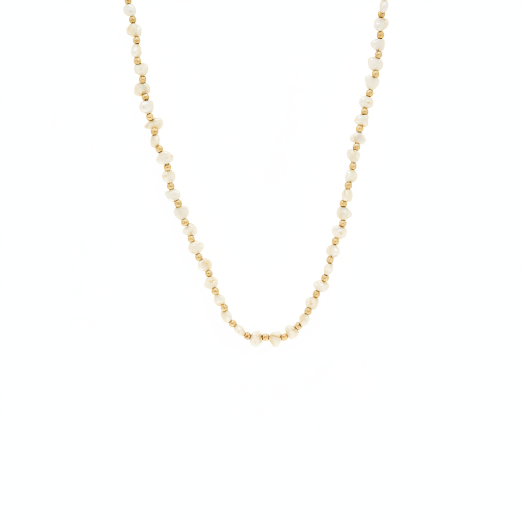 Pre-Owned 16" Single Row of Freshwater Pearls with Gold Beads