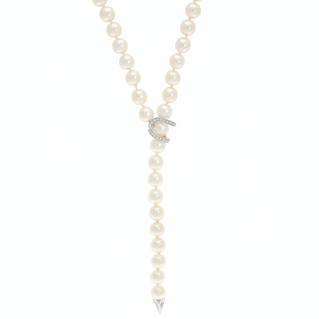 Pre-Owned Akoya Pearl Lariat Necklace with 18ct White Gold Diamond-set Clasp