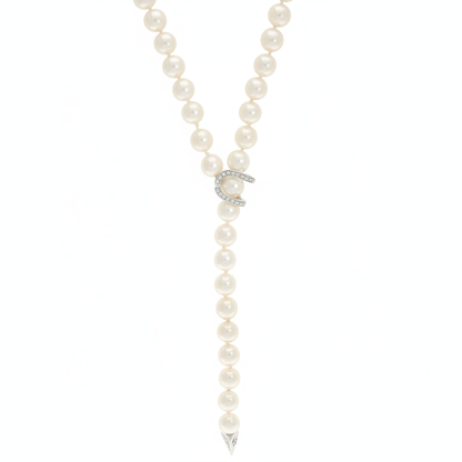 Pre-Owned Akoya Pearl Lariat Necklace with 18ct White Gold Diamond-set Clasp