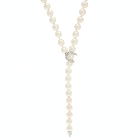 Pre-Owned Akoya Pearl Lariat Necklace with 18ct White Gold Diamond-set Clasp