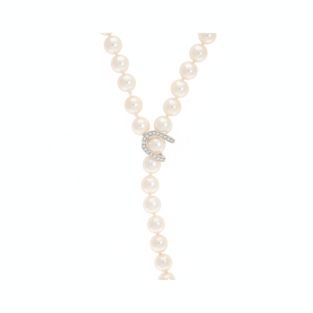 Pre-Owned Akoya Pearl Lariat Necklace with 18ct White Gold Diamond-set Clasp