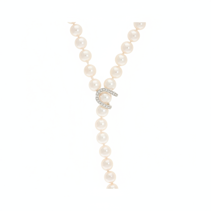 Pre-Owned Akoya Pearl Lariat Necklace with 18ct White Gold Diamond-set Clasp