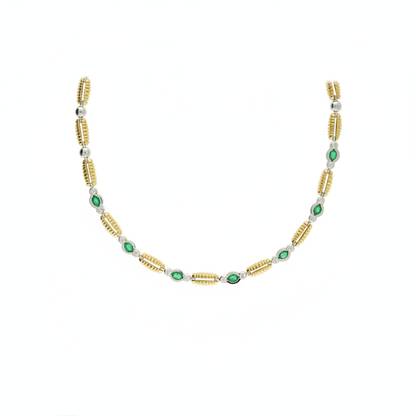 Pre-Owned Emerald & Diamond Necklace in 18ct Yellow & White Gold