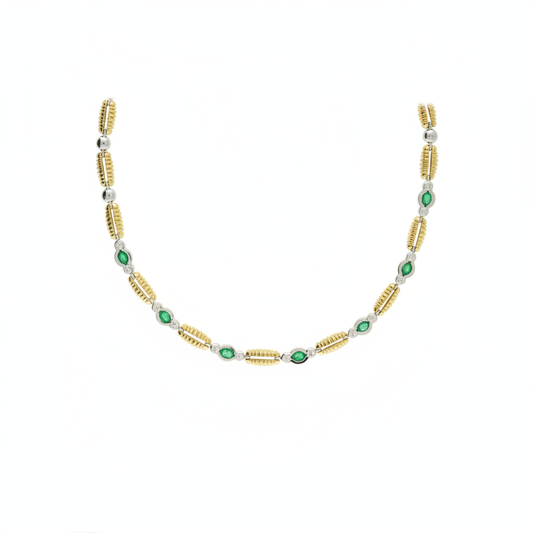 Pre-Owned Emerald & Diamond Necklace in 18ct Yellow & White Gold