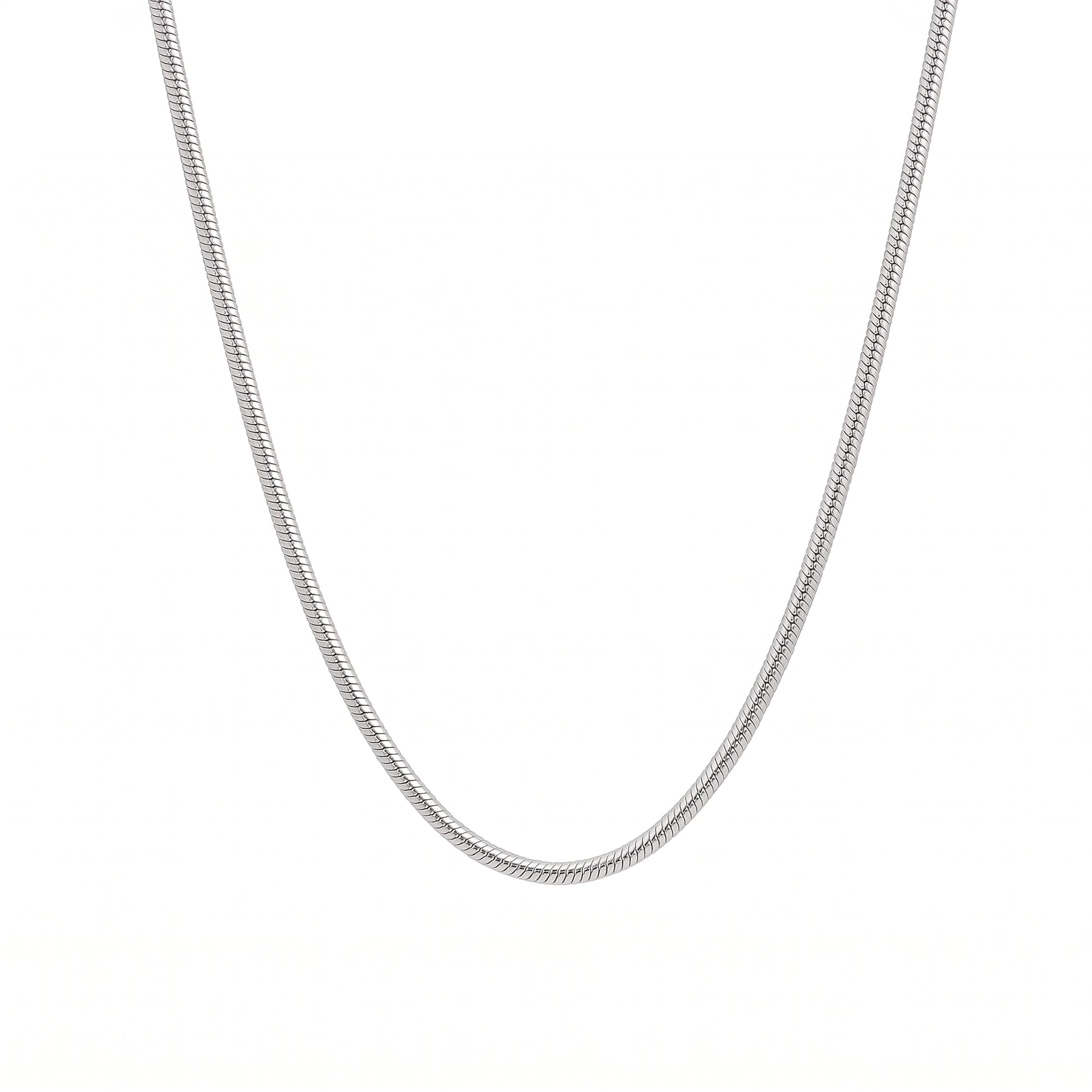 Silver fancy snake chain with trigger clasp on a white background.