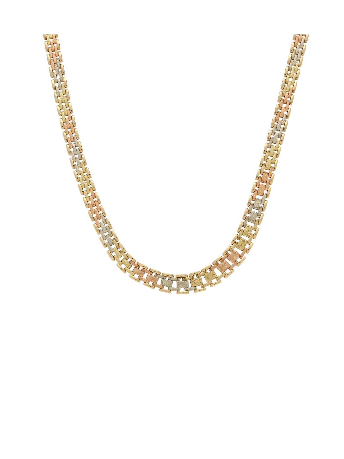 Pre-Owned Brick Link Necklace in Yellow, White & Rose Gold